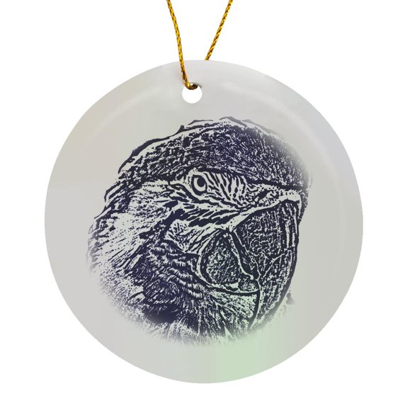 3drose, Macaw Head View Graphic Blue Outline Parrot, Circle Porcelain Ornament