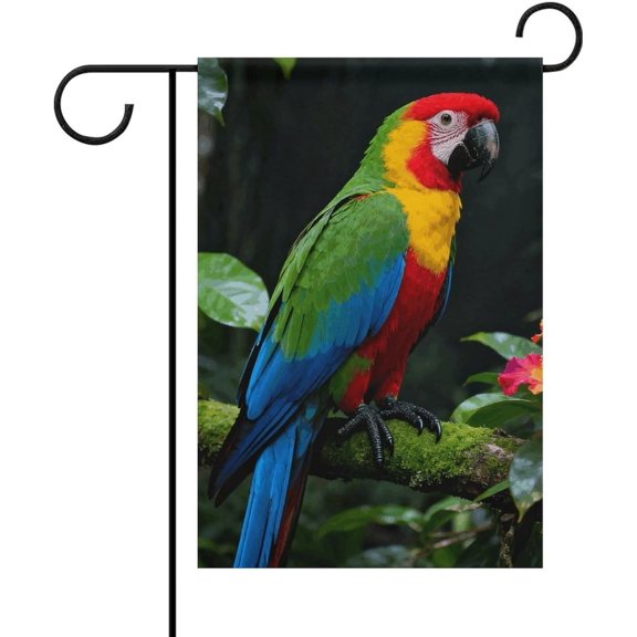 Macaw Parrot Garden Flag 12x18 Double Sided Weatherproof Polyester Seasonal Yard Flag with 2 Inch Sleeve and 4 Ties Welcome Outdoor Banner Decor