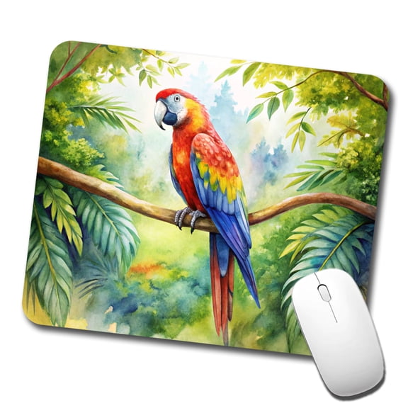 Macaw Parrot In Tree Bird Watercolor Mouse Pad Low Profile Gaming Mat