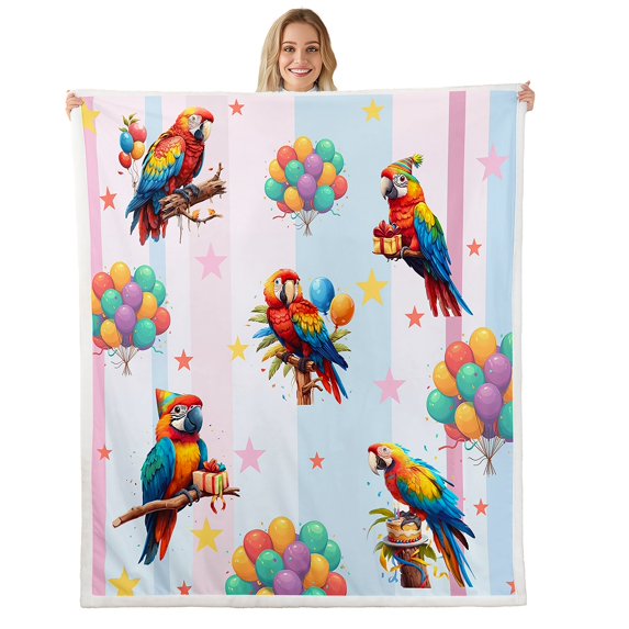 Macaw Throw Blanket Cute Animal Blanket Rustic Farmstyle Fleece Blanket Lovely Macaw Print Fuzzy Blanket Teen Blue Pink Gradient Sherpa Blanket 30"x40"