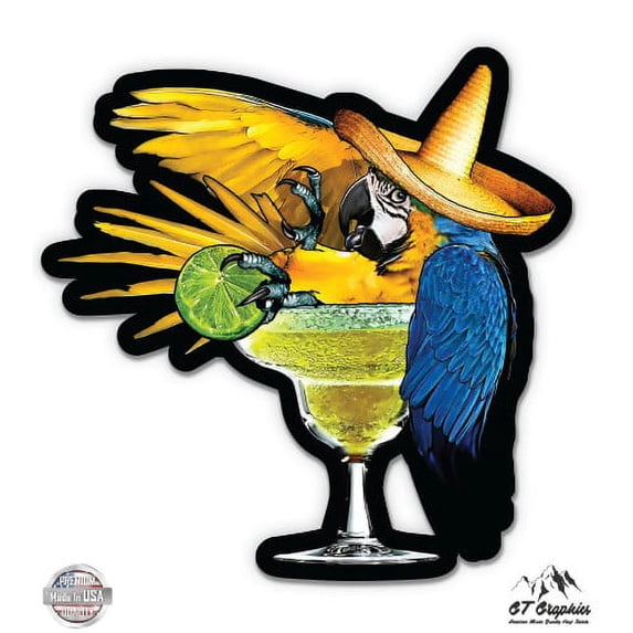 Macaw Tropical Drink Sombrero Mexico Vacation - 12" Vinyl Sticker Waterproof Decal