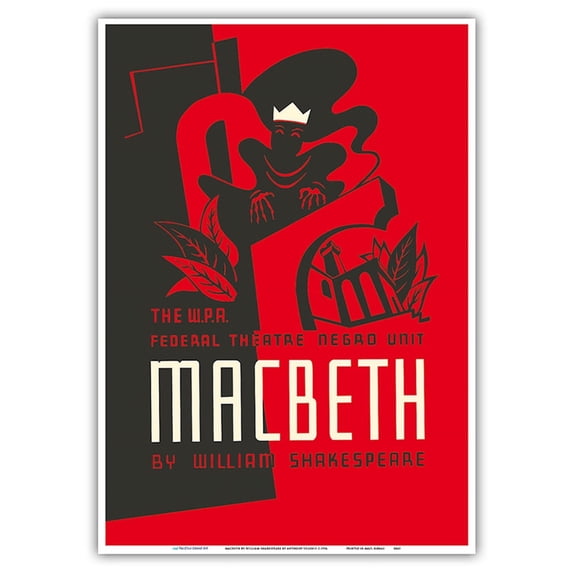 Macbeth by William Shakespeare - The W.P.A. Federal Theatre Negro Unit - Vintage Theater Poster by Anthony Velonis c.1936 - Master Art Print 10in x 14in