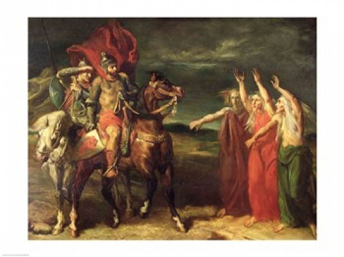 Macbeth and the Three Witches 1855 Canvas Art - Theodore Chasseriau (24 x 18)