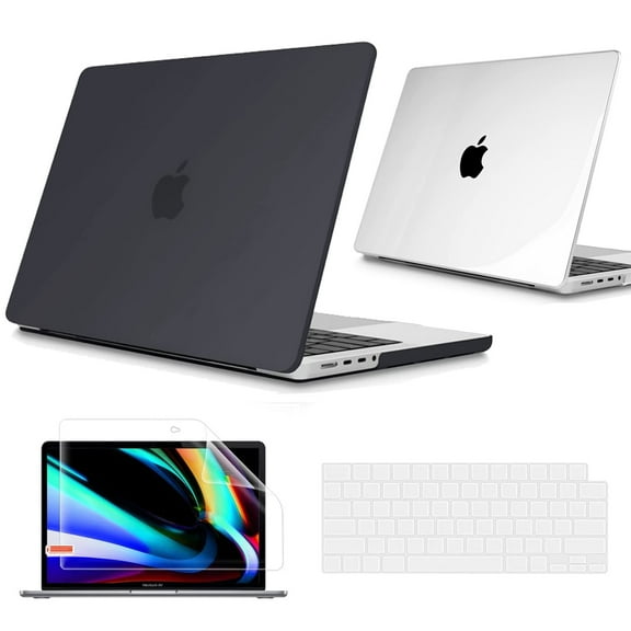 For Macbook Pro 14 inch Case 2023 2022 2021 Release M3 A2918 A2992 M2 A2779 A2442 M1 Pro/Max Chip with Touch ID, IC ICLOVER Hard Cover Shell & Keyboard Cover & Screen Protector, Black