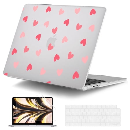 IC ICLOVER for MacBook Air 13 inch Case A3240 A3113 A2681 (2025 2024 2023 2022 Release), Snap on Hard Shell & Keyboard Cover & Screen Film for MacBook Air 13.6" M2 M3 M4 Chip, Pink Heart