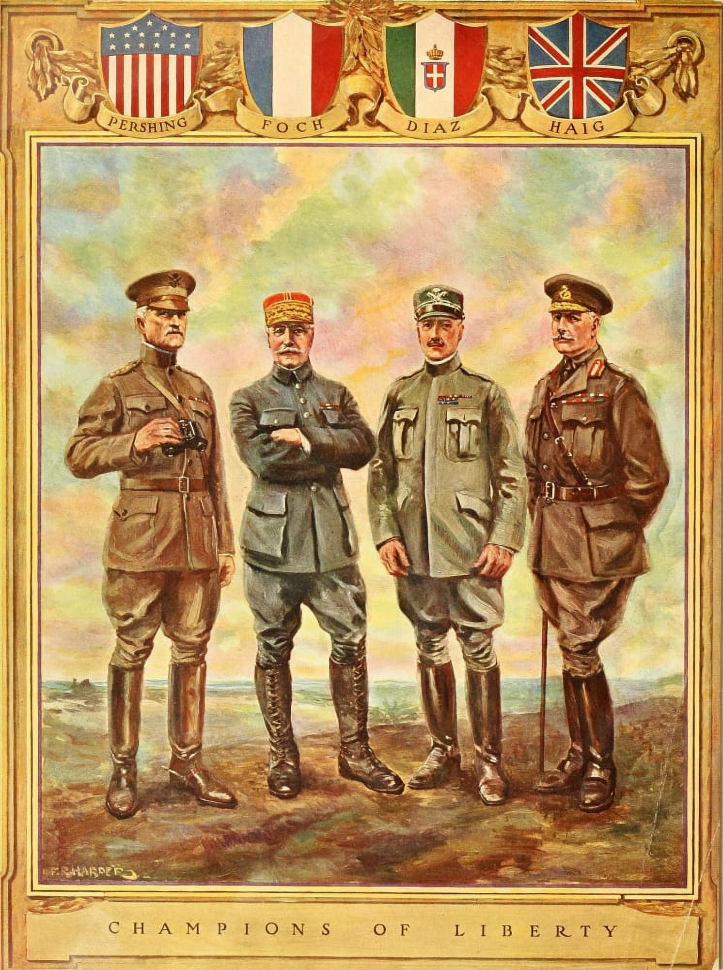 Maccabees in the World War 1920 Pershing Foch Diaz Haig Canvas Art - FR Harper (18 x 24)