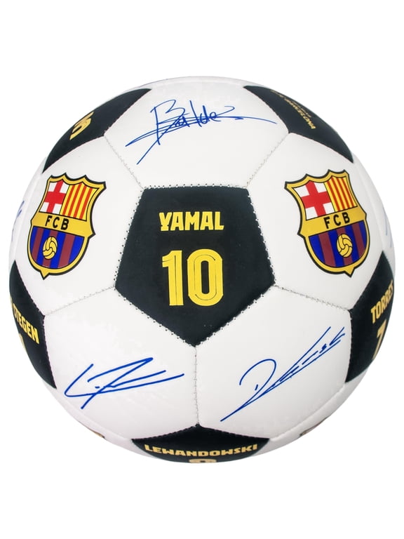 Officially Licensed FC Barcelona Soccer Ball Size 5 – Player Names & Signature-Style Graphics, Team Crest Logo, Collector Training Football, Indoor/Outdoor
