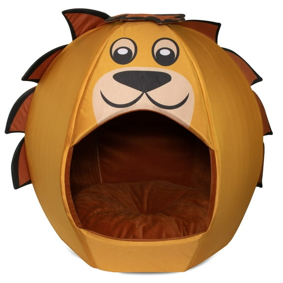 Maccabi Art: Pet Friends Igloo Bed: Small - Lion - Animal Face Bed, Cozy Dome, Small Dogs, Cats & Puppies, 16x16x18",  Removable Machine-Washable Pad