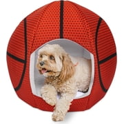 Maccabi Art Small Basketball Pet Bed   Sports-Themed Igloo Dome for Small Dogs & Cats   Washable Cushion, Anti-Slip Base   18x16x16 in