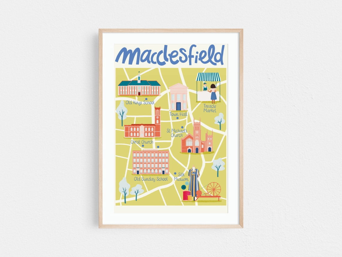 Macclesfield Illustrated Map, England Town Map Illustration ...