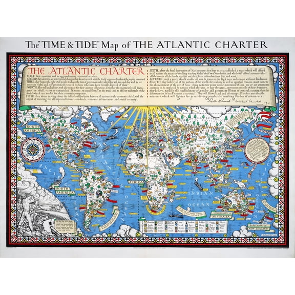 Macdonald 1942 Atlantic Time Tide War Map Extra Large XL Wall Art Poster Print