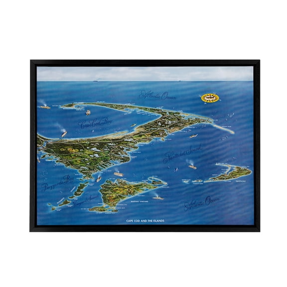 Macdonald 1958 Map Cape Cod And The Islands Black Framed Canvas Art Print 12X16"