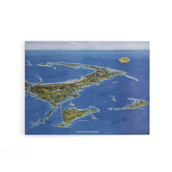 Macdonald 1958 Map Cape Cod And The Islands Canvas Wall Art Print 18X24"