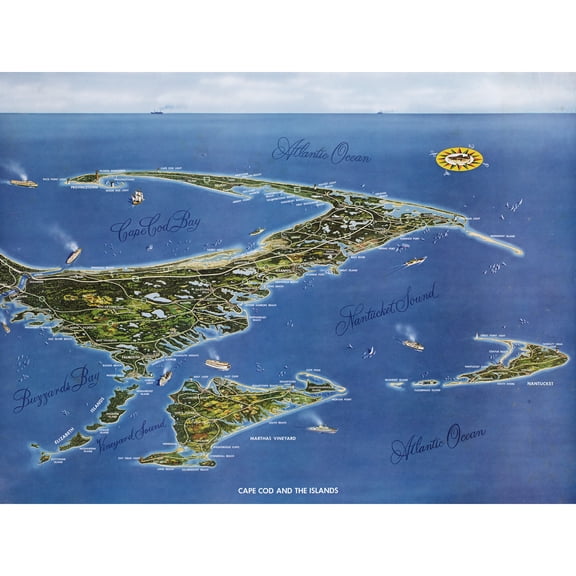 Macdonald 1958 Map Cape Cod Islands Bird's Eye Extra Large XL Wall Art Poster Print