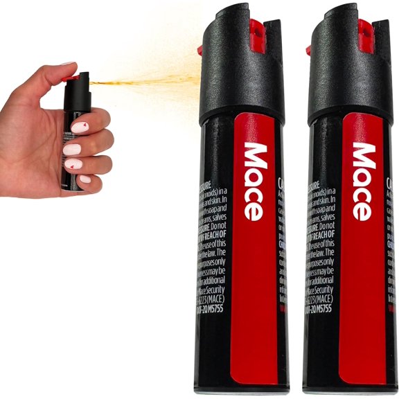 Mace Brand 2-Pack Full Size Twist Lock Pepper Spray, 0.75 oz/each, 12 Feet Range, Max Strength 10% OC Formula, Long Lasting UV Dye, Leakproof Design, Self Defense Pepper Spray for Women & Men - Black