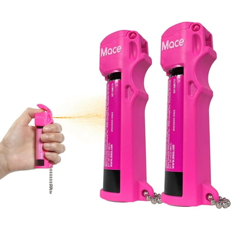 Mace Brand 2-Pack Personal Model Pepper Spray, 0.63 oz/each, 12 Feet Range, Max Strength 10% OC Formula, Long Lasting UV Dye, Flip Top Safety Cap, Self Defense Pepper Spray for Women & Men - Pink