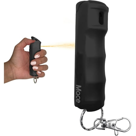 Mace Brand Compact Hard Case Pepper Spray, 0.42 oz, 10 Feet Range, Max Strength 10% OC Formula, Long Lasting UV Dye, Flip Top Safety Cap, Self Defense Pepper Spray for Women & Men - Black