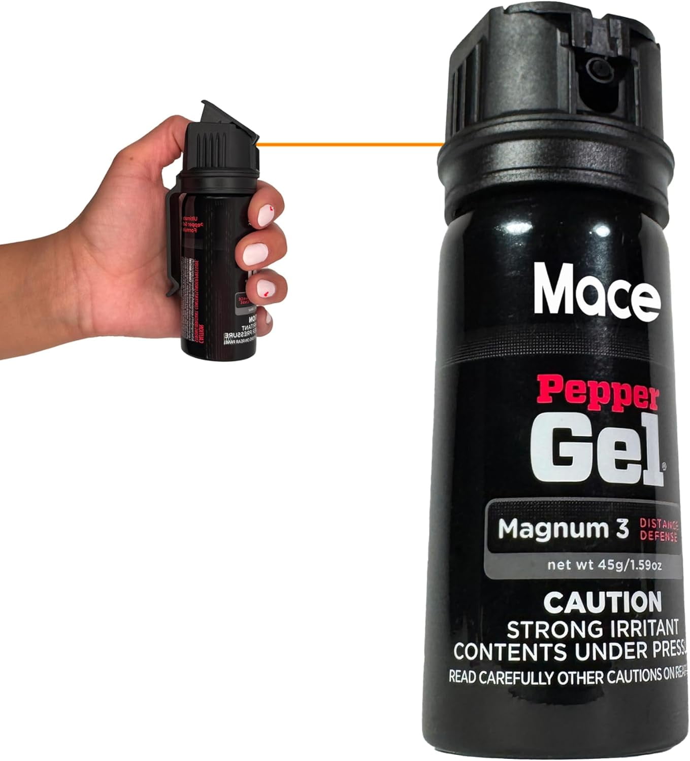 Mace Brand Magnum 3 Pepper Gel, 1.59 oz, 20 Feet Range, No Wind Blowback, Max Strength 10% OC Formula, Long Lasting UV Dye, Flip Top Safety Cap, Self Defense Pepper Spray Gel for Women \u0026 Men - Black