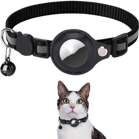 Mace Way Reflective Waterproof Air Tag Pet Collars for Cats and Dogs, Black Nylon