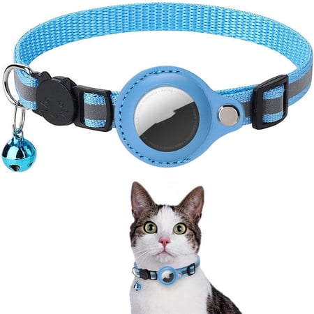 Mace Way Reflective Waterproof Air Tag Pet Collars for Cats and Dogs, Blue Nylon
