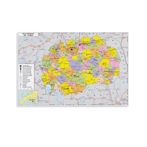 Mace-donia Map Posters Poster Decorative Painting Canvas Wall Art Living Room Posters Bedroom Painting 08x12inch(20x30cm)