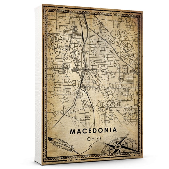 Macedonia Vintage Map Prints Canvas, Ohio Map Art Canvas, Canvas, Macedonia road map style vintage Canvas , Canvas Wall Art, Street Map Artwork Canvas