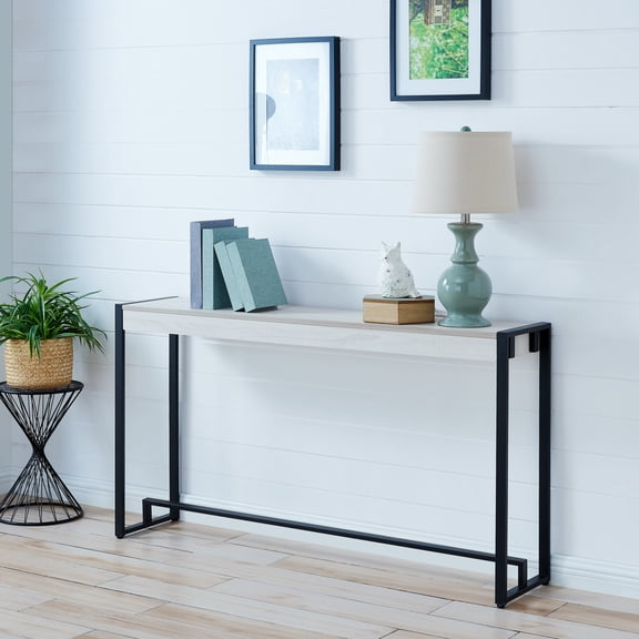 Macen Console Table Black with Distressed White Finish Rustic Farmhouse Style