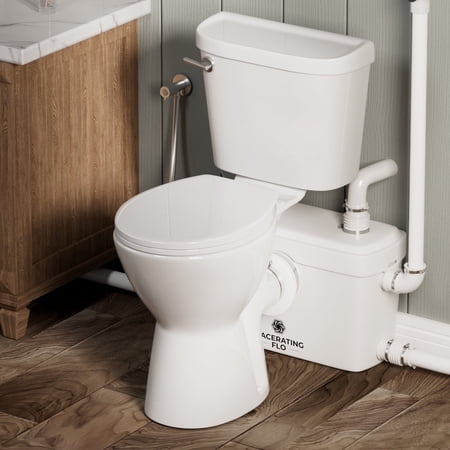 MaceratingFlo 19" Macerating Toilet System, ADA Tall Comfort Toilet, 600W Upflush Pump with 3 Inlets, Two Extension Pipes Included