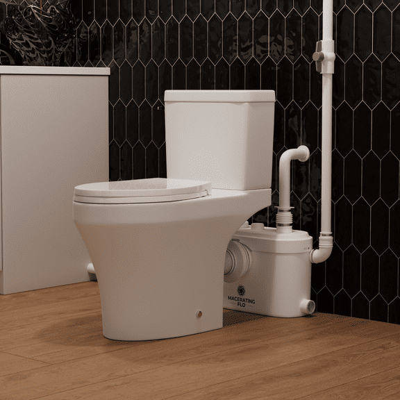 MaceratingFlo 750W Upflush Toilet System with Powerful Pump, 36Ft Vertically, Two-Piece Elongated Bowl, P-Trap Compatible