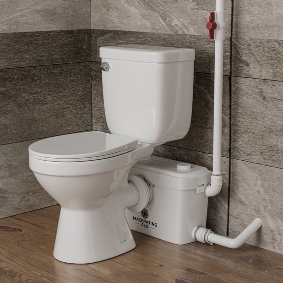 MaceratingFlo Pro Upflush Toilet For Basement With Powerful & Quiet 600W Macerator Pump, Macerating Toilet System | Including Free Extension Pipe & AC Vent
