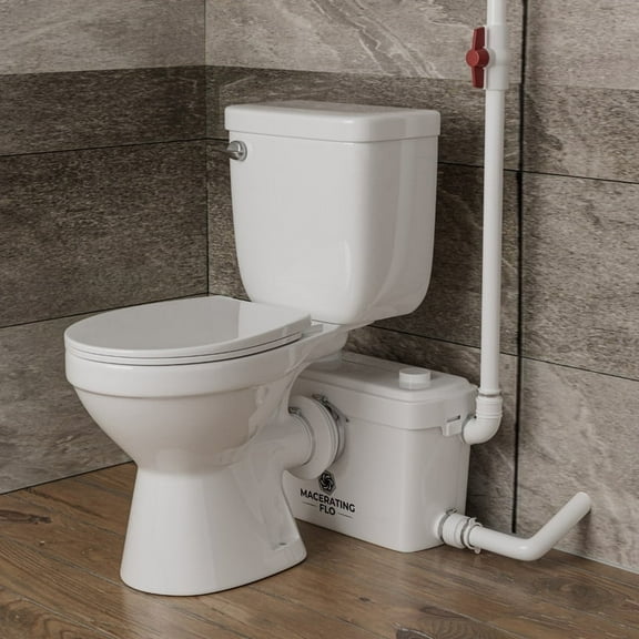 MaceratingFlo Pro Upflush Toilet For Basement With Powerful & Quiet 600W Macerator Pump, Macerating Toilet System | Including Free Extension Pipe & AC Vent