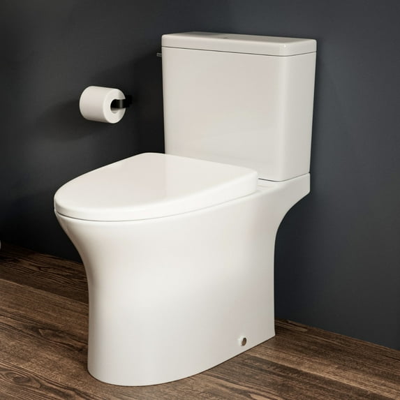 MaceratingFlo Rear Outlet Toilet with Tornado Flush, Back Discharge Toilet with Soft-Close Seat, 7" Rough-In, Extension Pipes Included