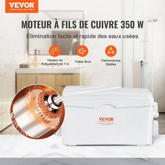 Macerator Pump,350W,6000 L/h Flow,23 ft/7 m Head,Macerator Sewerage Sump Pump with 3 Water Inlets for Basement,Kitchen,Sink,Shower,Bathtub,Laundry Waste Water Disposal Upflush Machine
