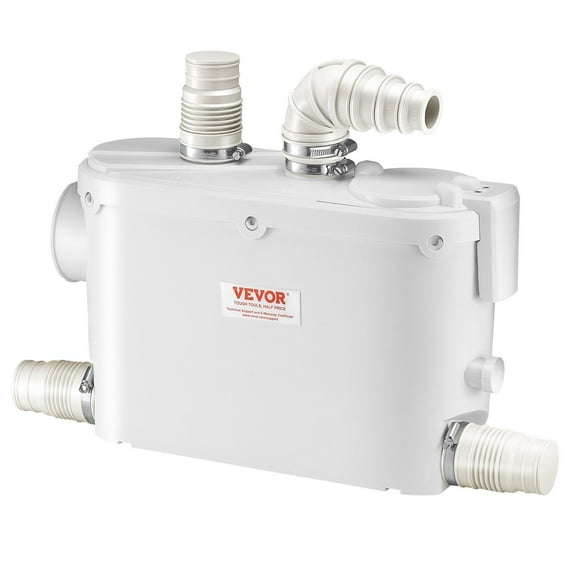 Macerator Pump 500W with 29 GPM Flow and 26 ft Head Lift, Heavy Duty Sewage Disposal Pump with 4 Inlets, Odor Control, Stainless Steel Blades for Wall-Hung Toilet, Sink, Shower, and Bathtub