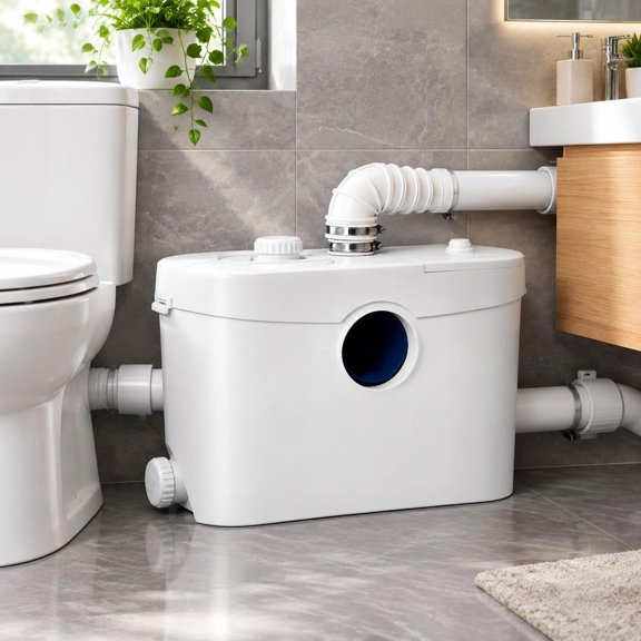 Macerator Pump, 900W 48 Gpm, 40 Ft Head, Sewerage Toilet Pump with 4 Water Inlets for Toilet, Shower, Sink, Laundry, and Bathtub