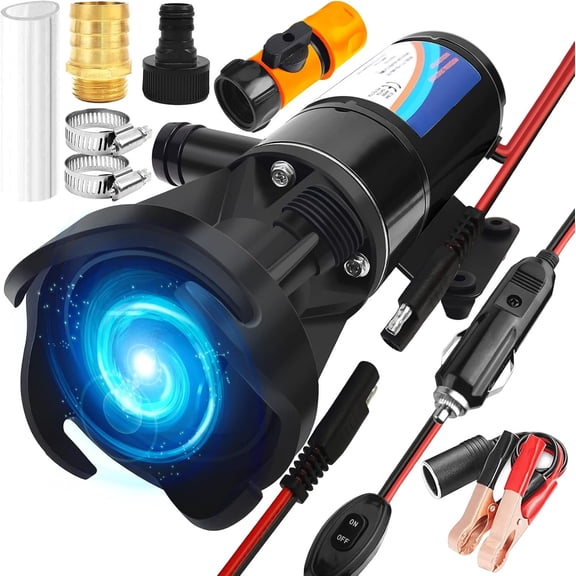 Macerator Pump for RV, 12V 12GPM RV Macerator with Quick-Release, Sewage Pump with Garden Hose Discharge Port for Marine, Campers, Kitchen, and Bathroom