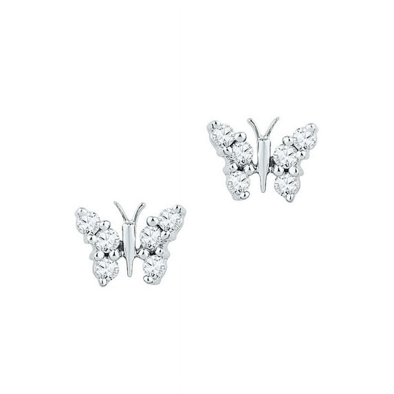 Macey Worldwide Jewelry 10K White Gold Diamond Butterfly Stud Earrings 1/5 Ctw.