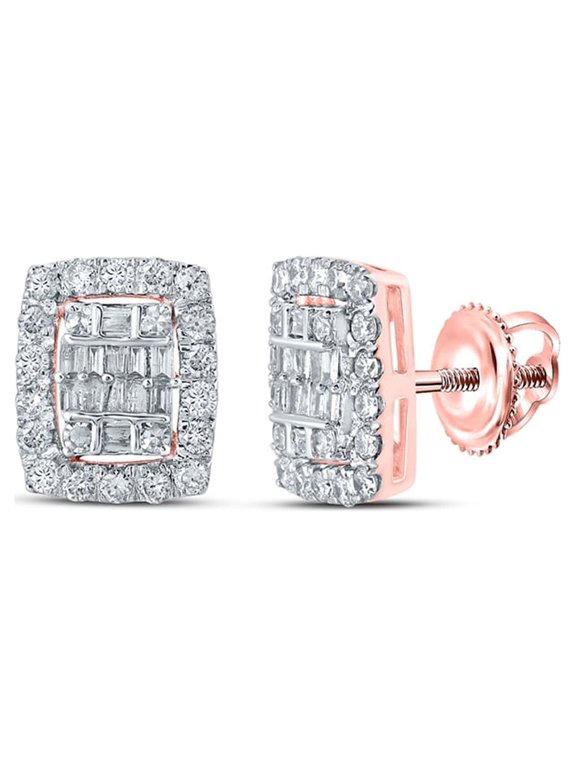 10k Rose Gold Baguette Diamond Rectangle Earrings 1/2 Ctw