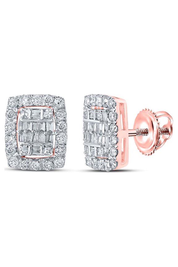 10k Rose Gold Baguette Diamond Rectangle Earrings 1/2 Ctw