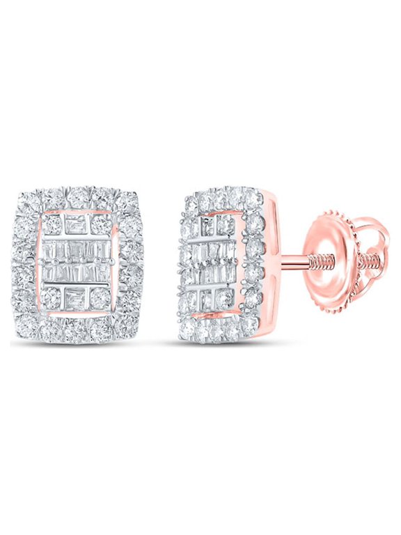 10k Rose Gold Baguette Diamond Rectangle Earrings 3/4 Ctw