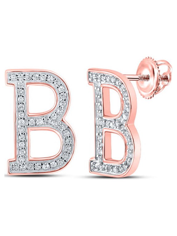 10k Rose Gold Diamond B Initial Letter Earrings 1/6 Ctw