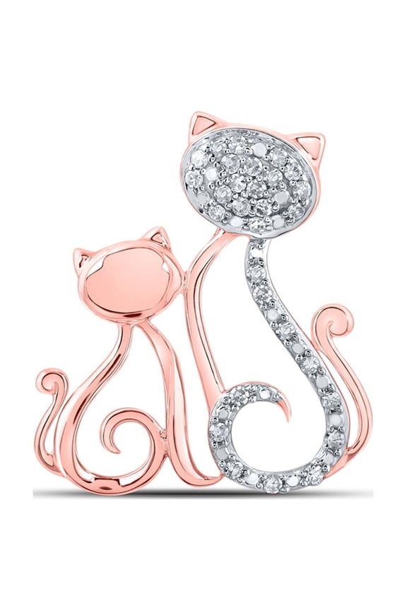 10k Rose Gold Diamond Cat Kitty Animal Pendant 1/8 Ctw