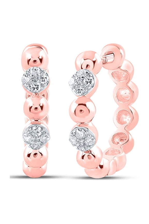 10k Rose Gold Diamond Hoop Earrings 1/10 Ctw