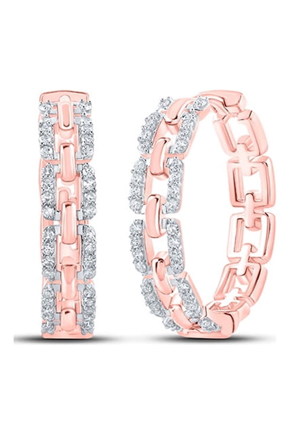 10k Rose Gold Diamond Hoop Earrings 3/8 Ctw