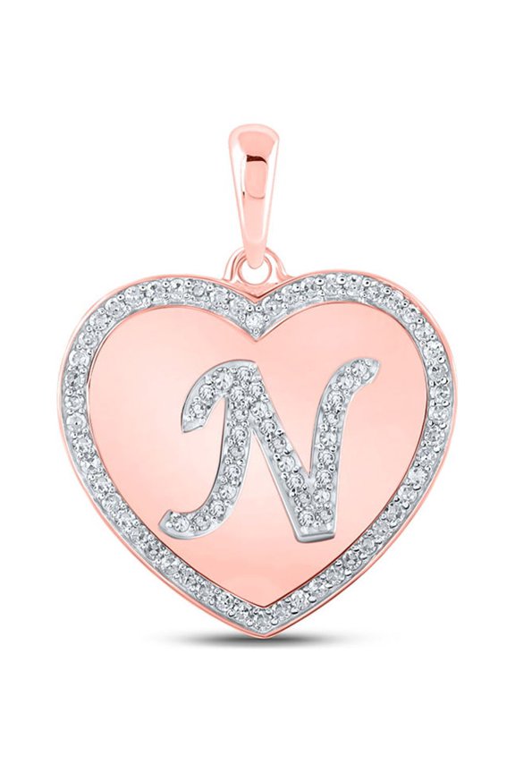 10k Rose Gold Diamond Initial N Letter Pendant 1/4 Ctw