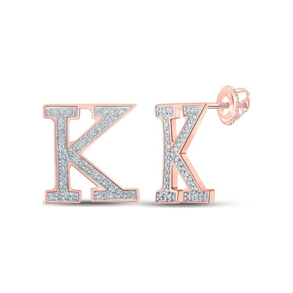 Macey Worldwide Jewelry 10k Rose Gold Diamond K Initial Letter Earrings 1/6 Ctw