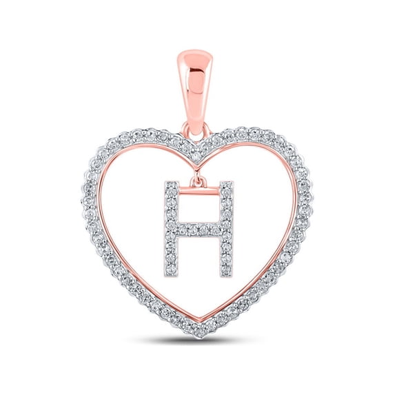 Macey Worldwide Jewelry 10k Rose Gold Diamond Lovely Heart H Letter Pendant 1/4 Ctw
