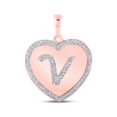 thumbnail image 1 of Macey Worldwide Jewelry 10k Rose Gold Diamond Lovely Heart V Letter Pendant 1/4 Ctw, 1 of 2