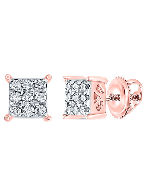 10k Rose Gold Diamond Square Earrings 1/6 Ctw