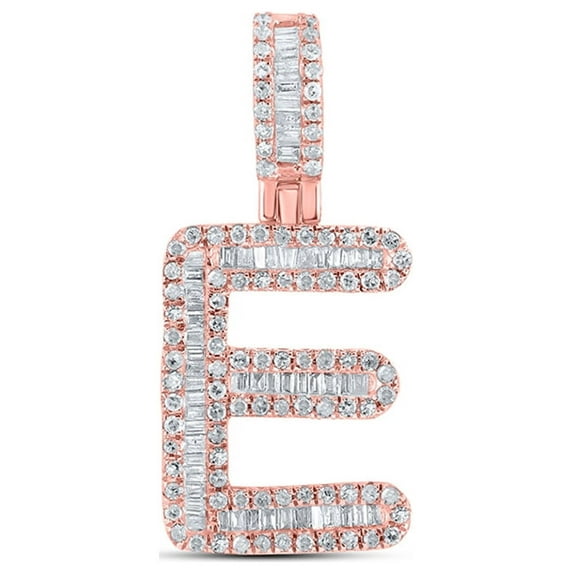 Macey Worldwide Jewelry 10k Rose Gold Mens Baguette Diamond E Initial Letter Pendant 1/2 Ctw